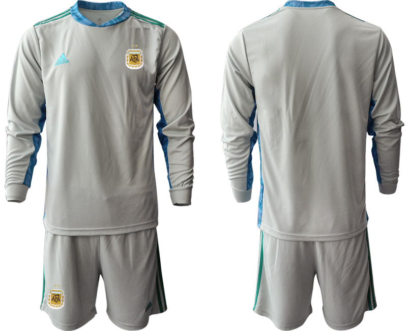 Men 2020-2021 Season National team Argentina goalkeeper Long sleeve grey Soccer Jersey